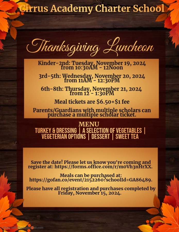 Thanksgiving Luncheon Cirrus Academy Charter School